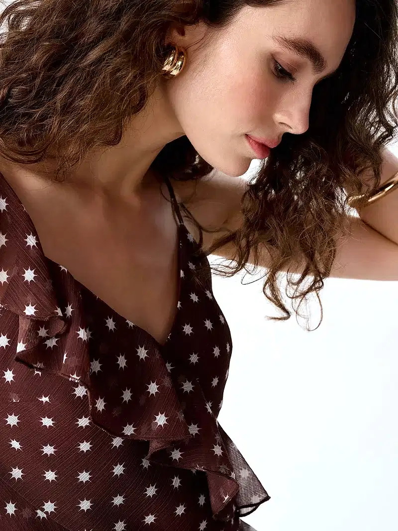 Francie Top in Brown Starburst Print
