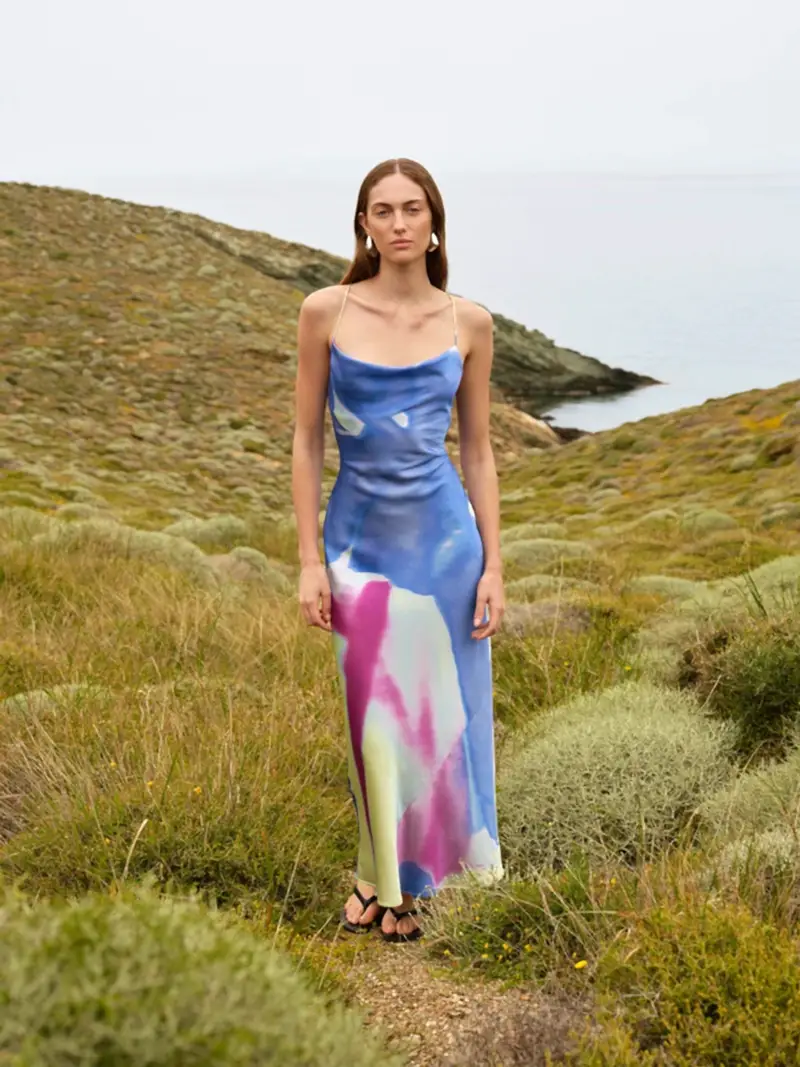 Ginny Dress in Mint Glitched Floral Placement