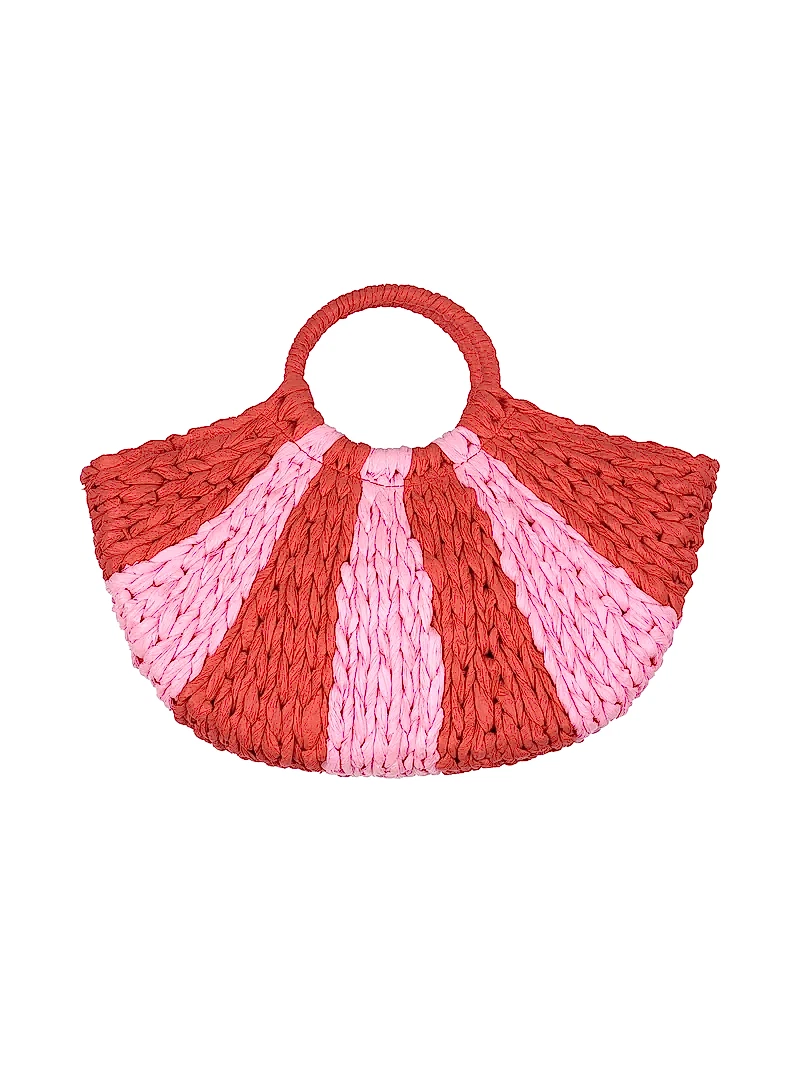Lottie Stripe Paper Straw Bag in Red