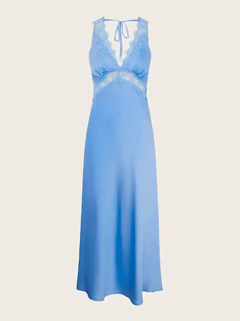 Aurelia Lace Trim Maxi Dress in Blue