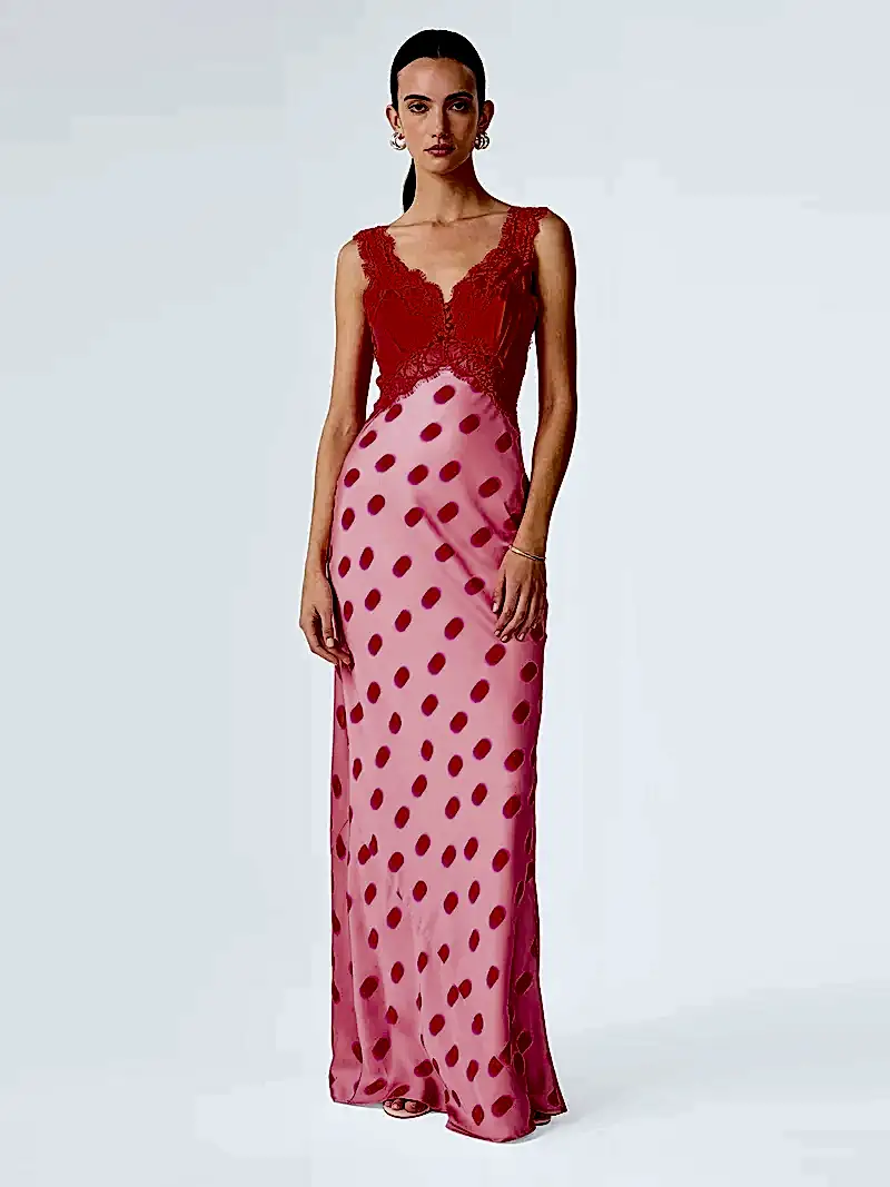 Allie Dress in Pink and Red Large Polka Dot