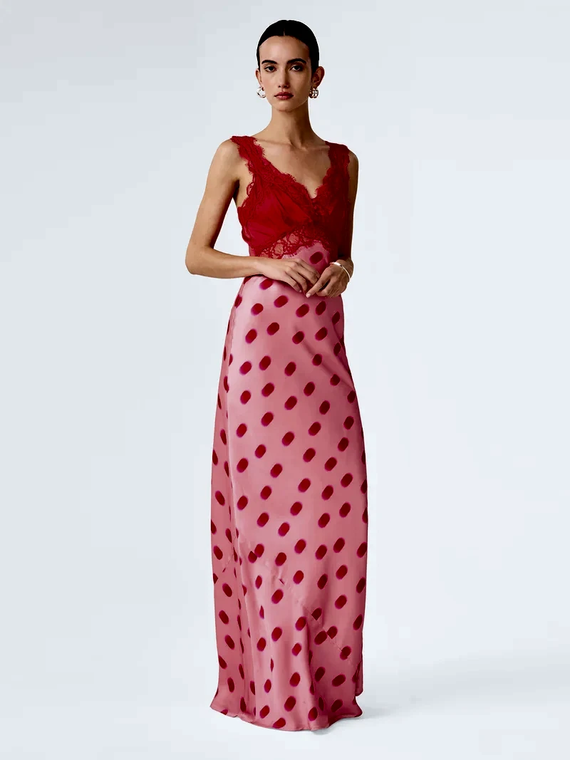 Allie Dress in Pink and Red Large Polka Dot