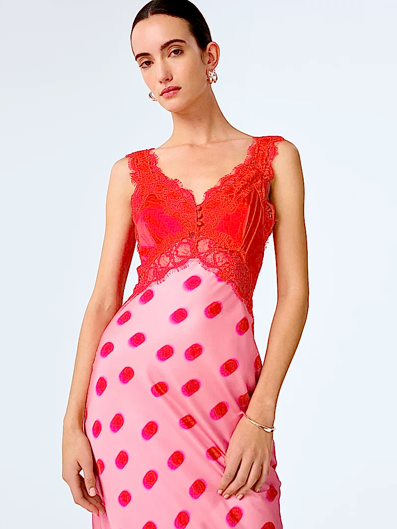 Allie Dress in Pink and Red Large Polka Dot