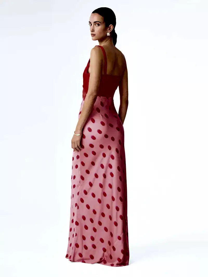 Allie Dress in Pink and Red Large Polka Dot