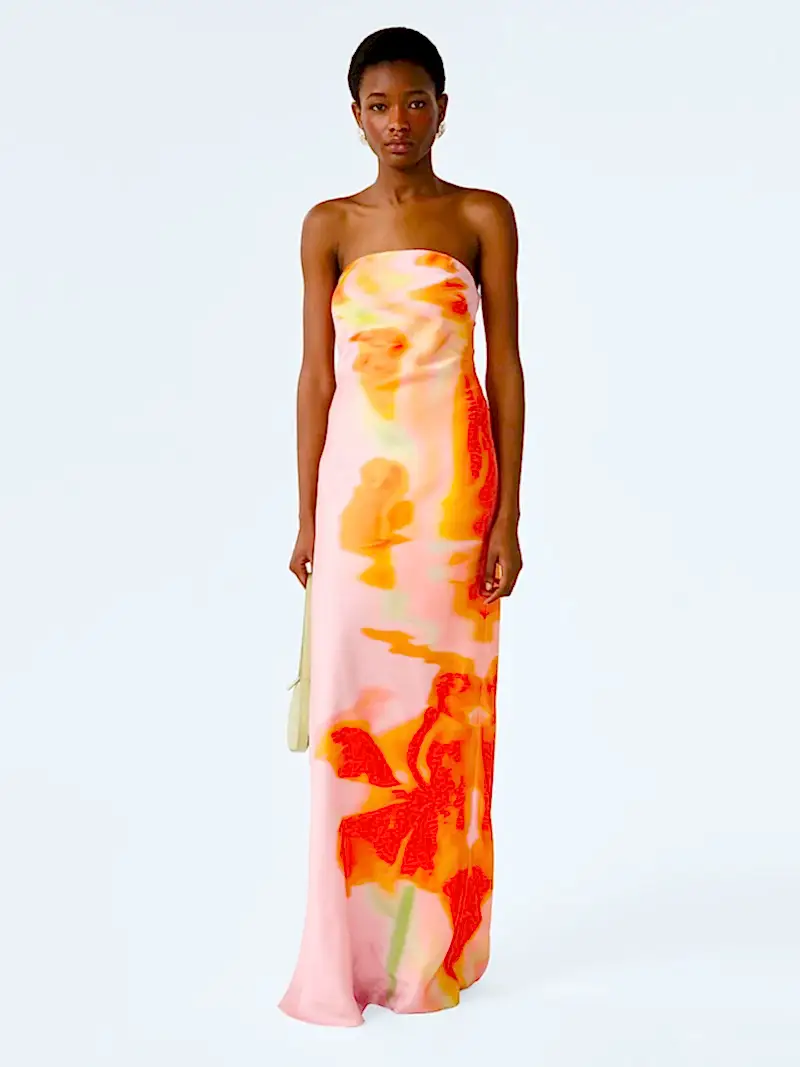 Amdra Dress in Pink Glitched Floral Placement