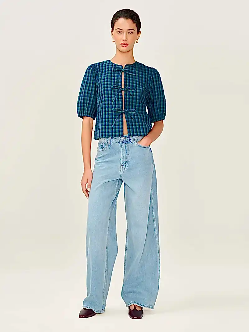 Apollo Blouse in Blue and Green Check