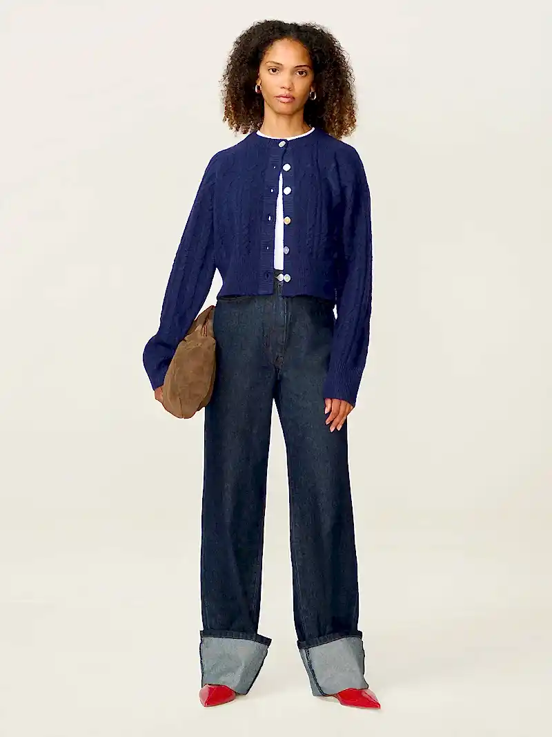 August Cable Cardigan in Navy