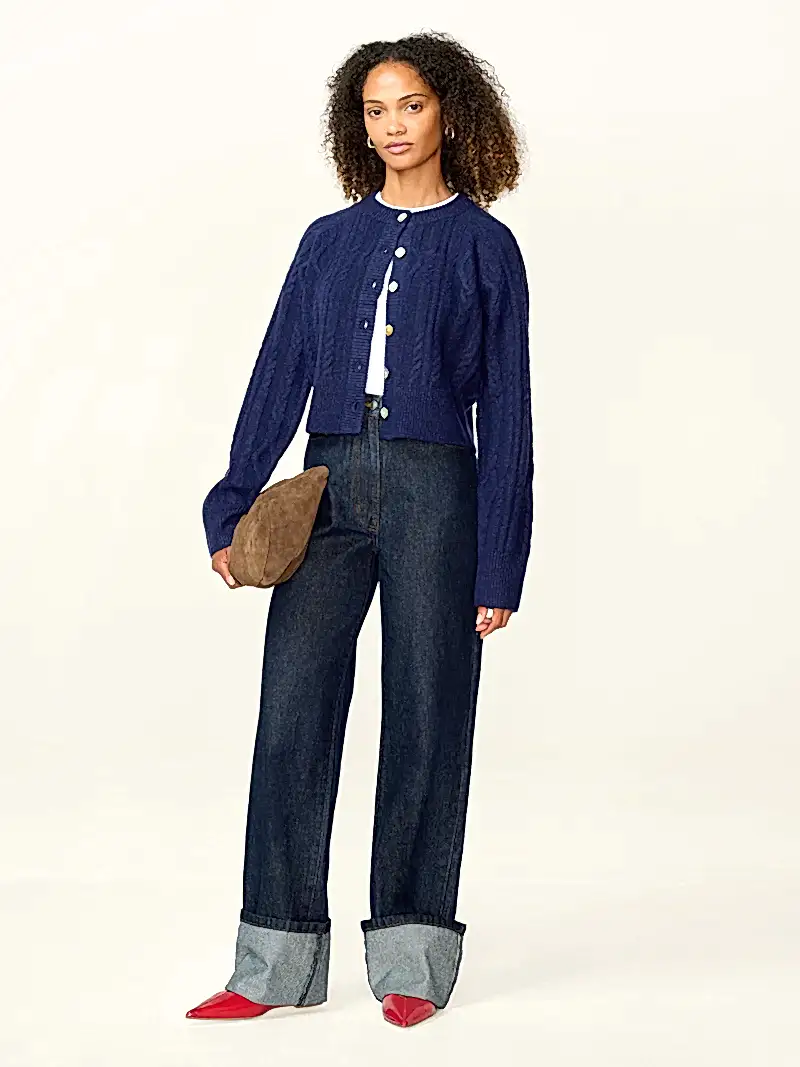 August Cable Cardigan in Navy