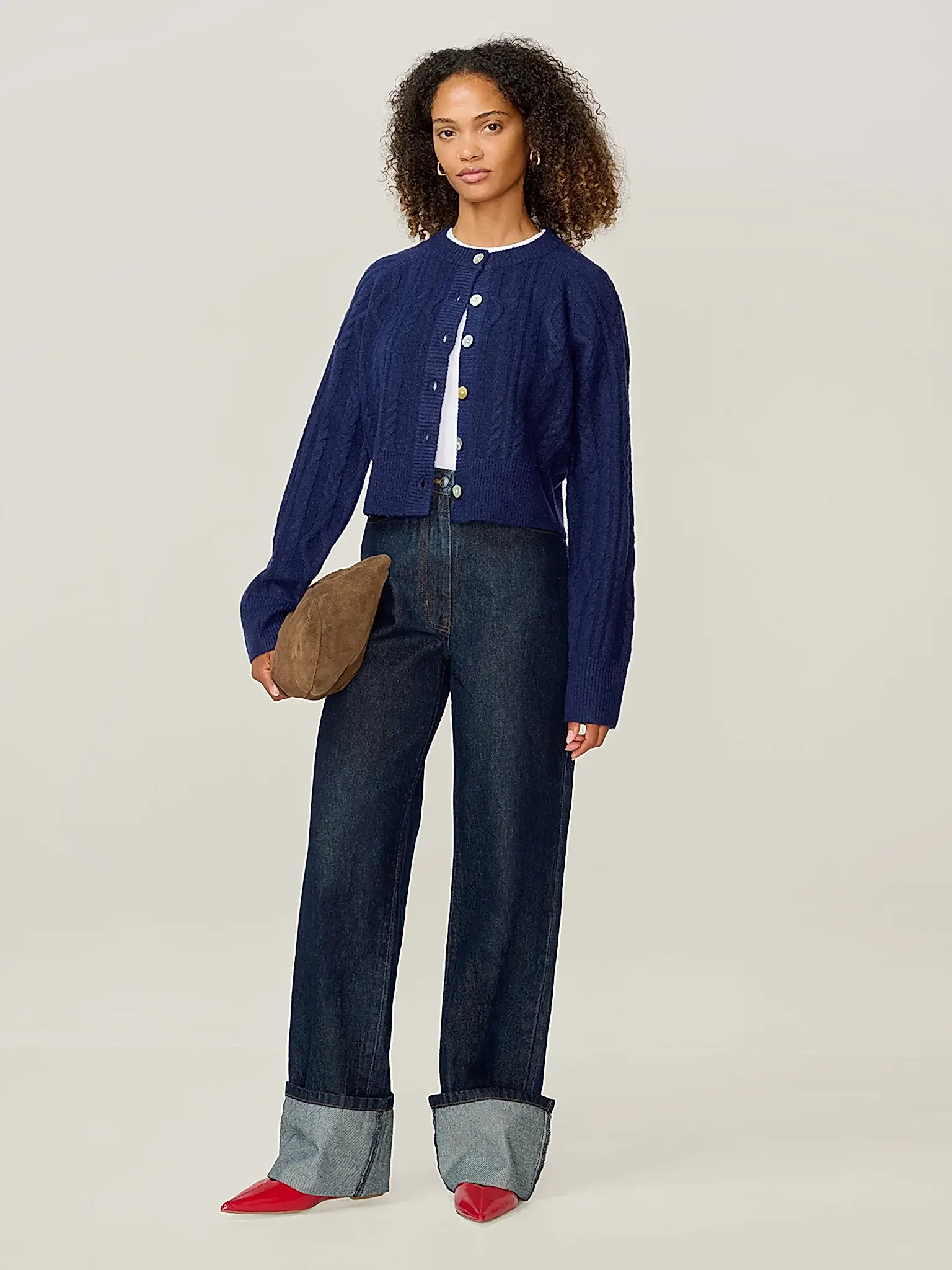 August Cable Cardigan in Navy