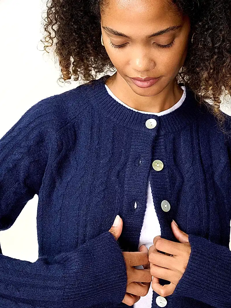 August Cable Cardigan in Navy