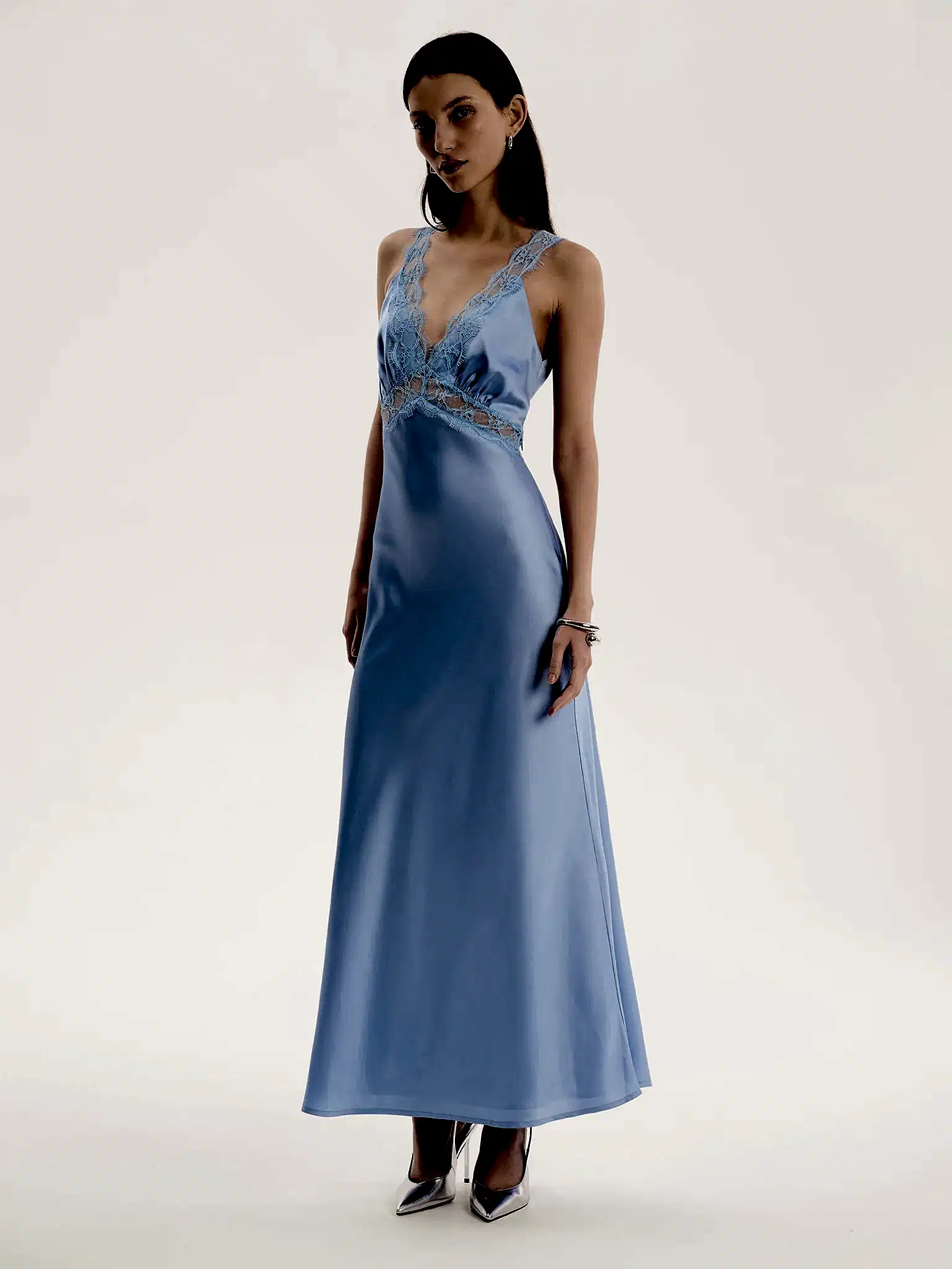 Aurelia Lace Trim Maxi Dress in Blue