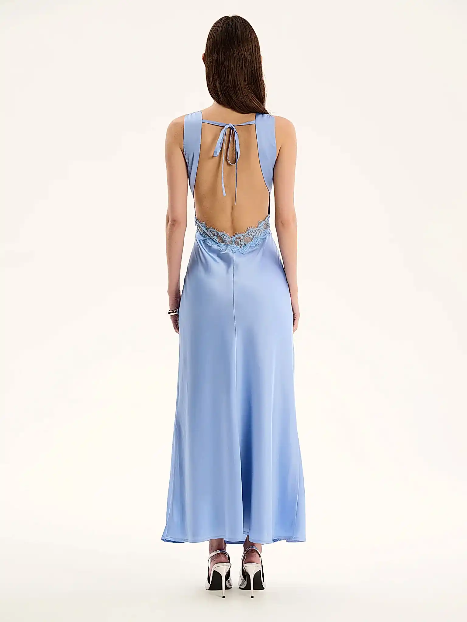 Aurelia Lace Trim Maxi Dress in Blue
