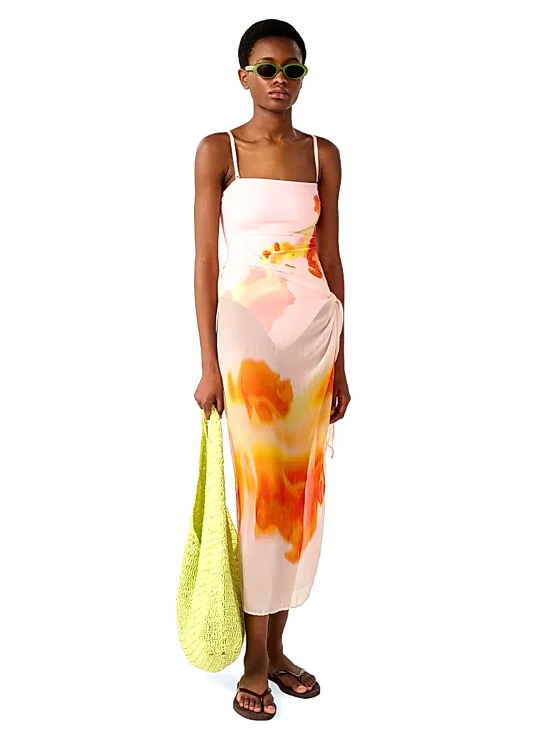 Beliza Sarong in Pink Glitched Floral Placement