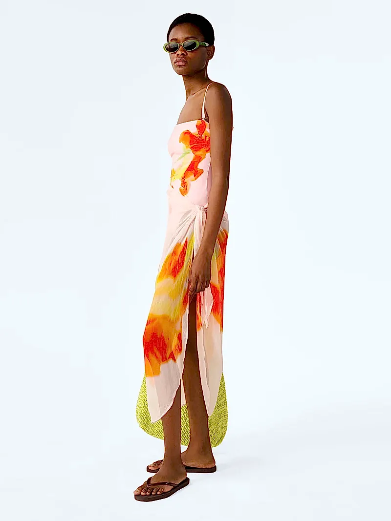 Beliza Sarong in Pink Glitched Floral Placement