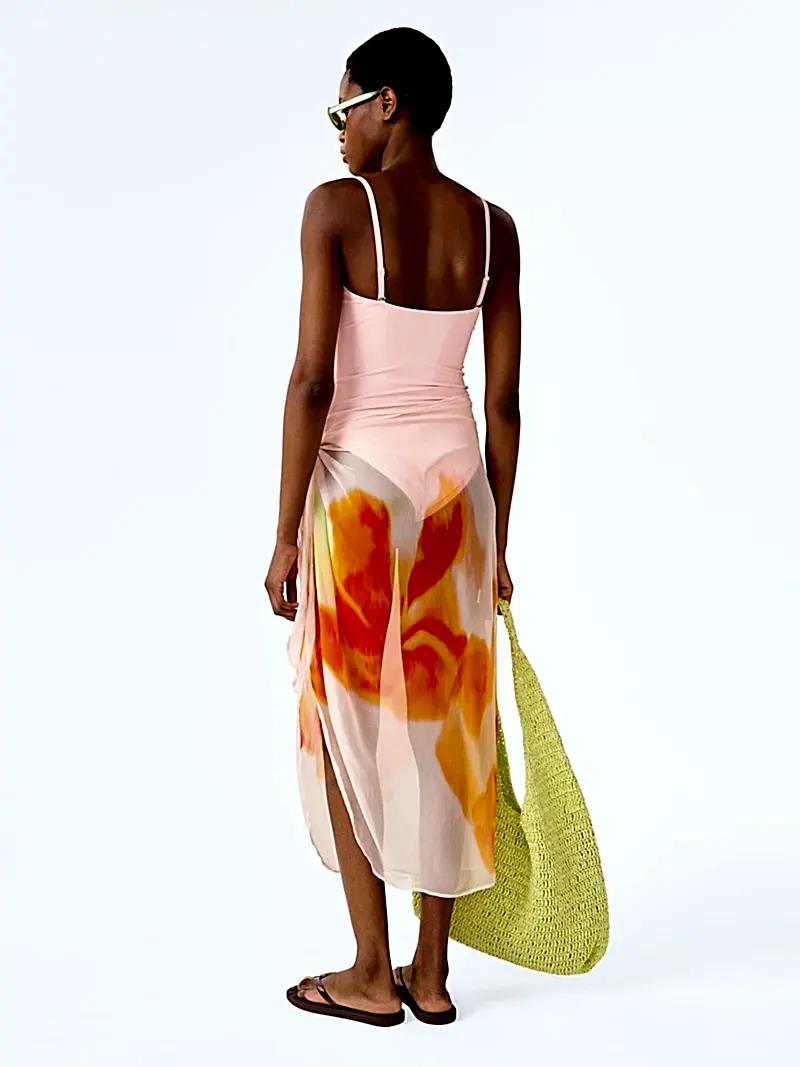 Beliza Sarong in Pink Glitched Floral Placement