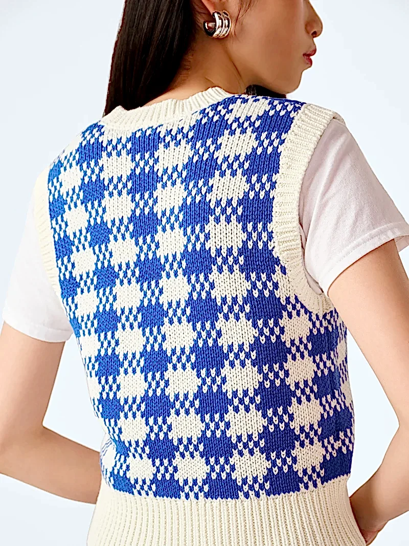 Bob Checked Vest in Blue and Cream