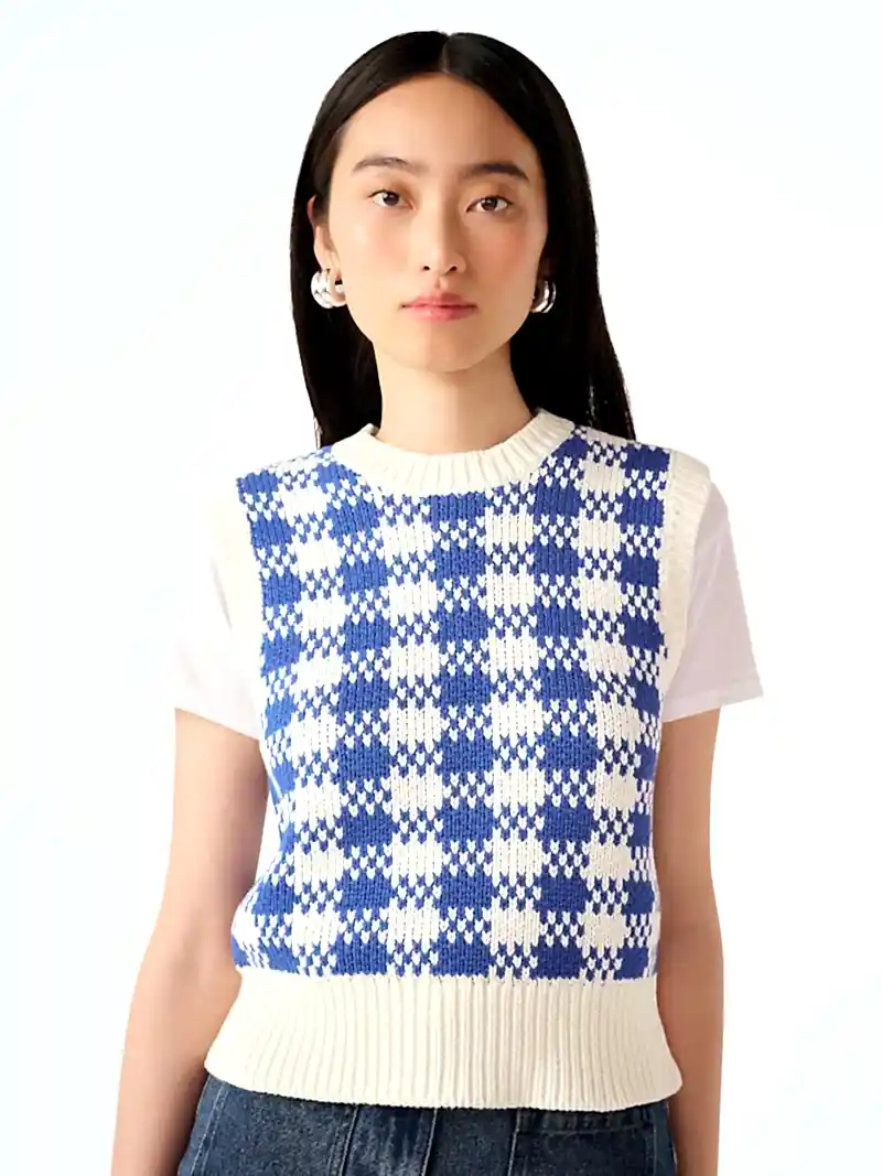 Bob Checked Vest in Blue and Cream