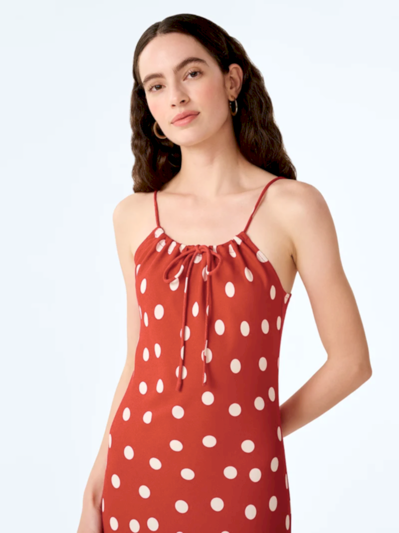 Cecile Dress in Red and Cream Polka Dot