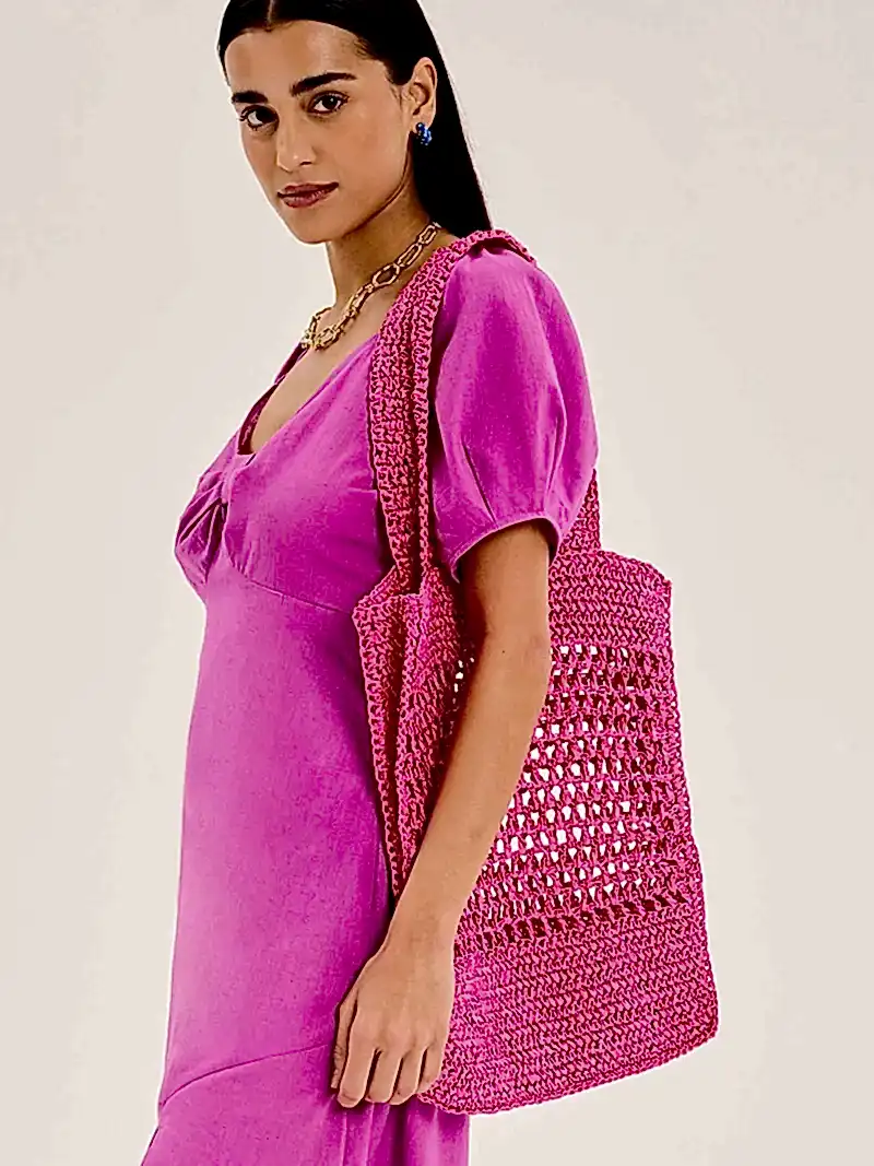 Cecile Paper Straw Shopper Bag in Magenta