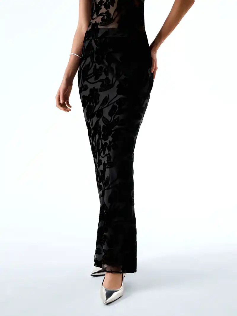 Cierra Skirt in Black Devore