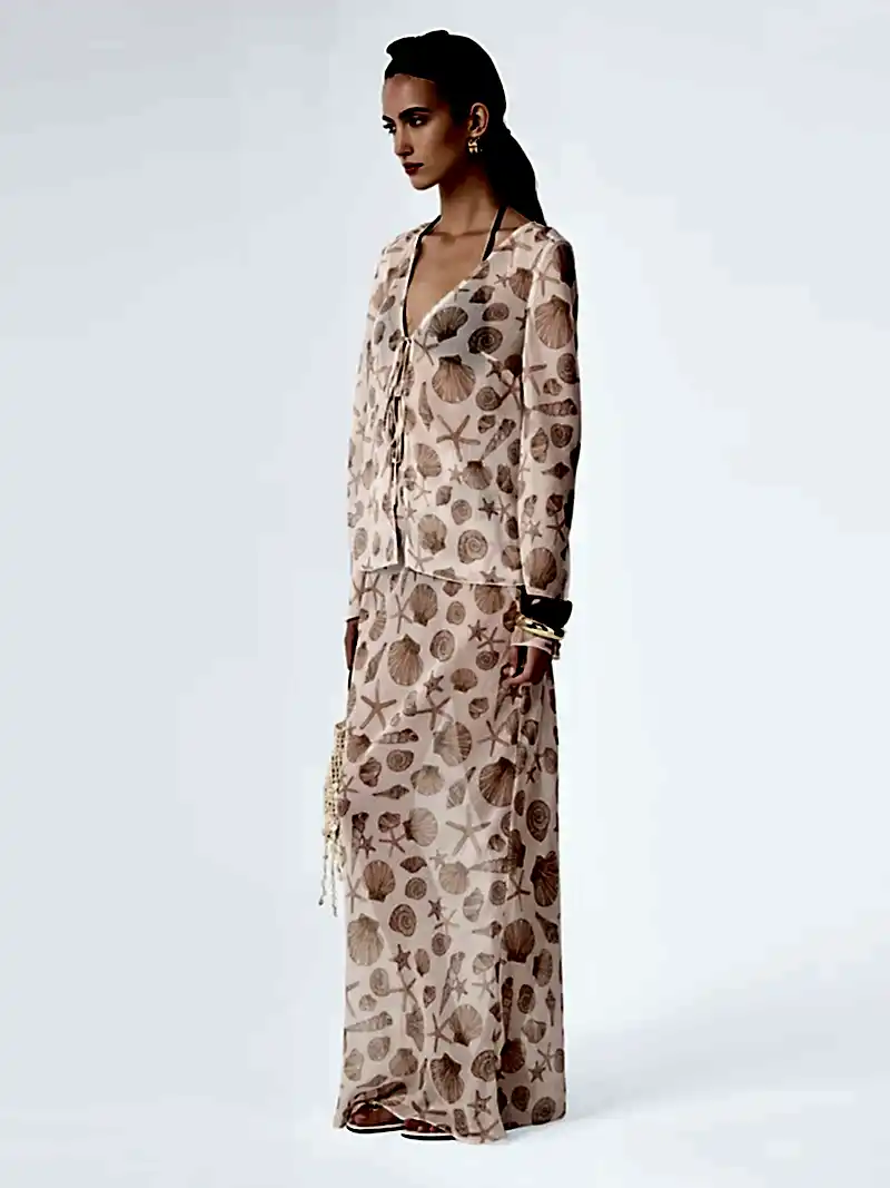 Cierra Skirt in Painterly Shell Print