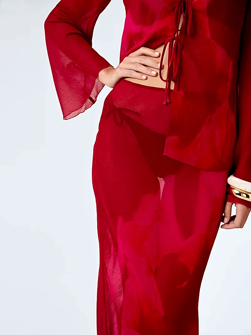 Cierra Skirt in Red and Pink Floral Placement