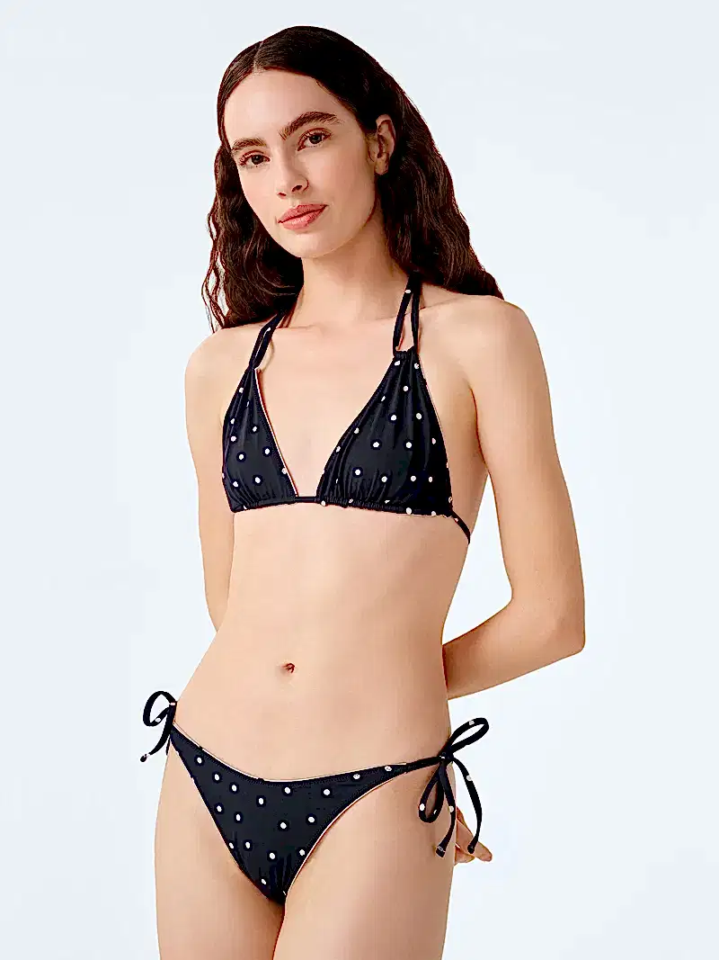 Coral Reversible Bikini Set in White Polka Dot