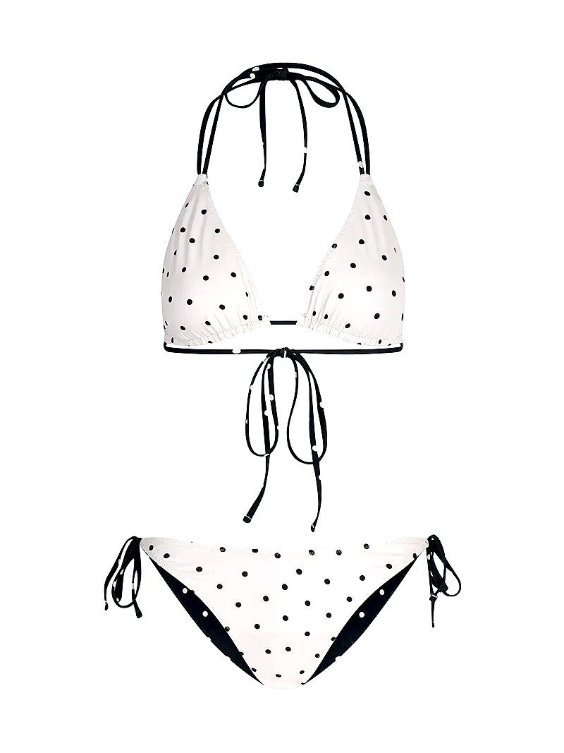 Coral Reversible Bikini Set in White Polka Dot