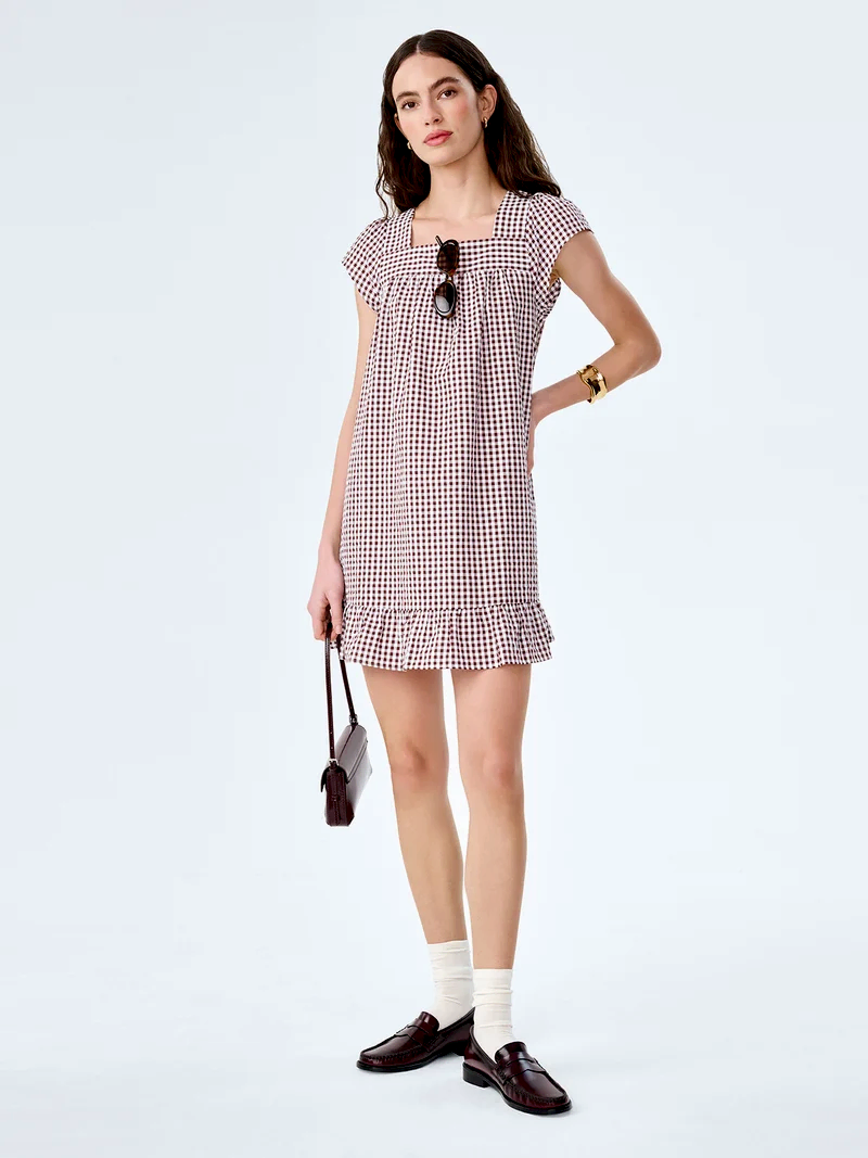 Delphine Dress in Choclate/Cream Gingham