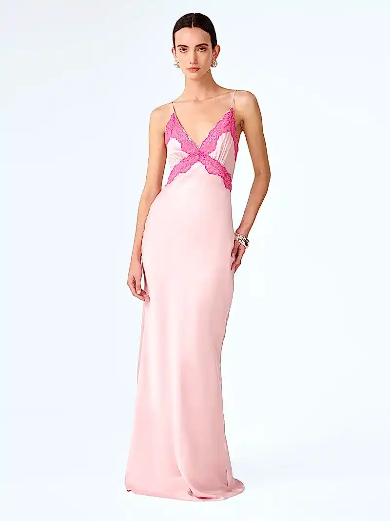 Drew Maxi Dress in Veiled Pink/Pink Yarrow Lace