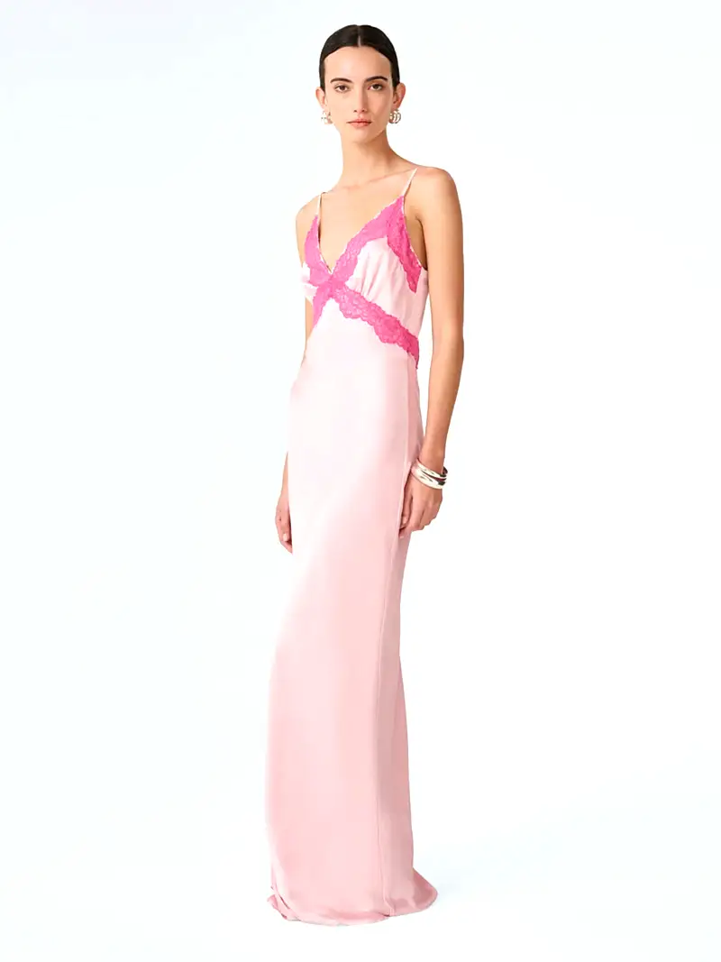 Drew Maxi Dress in Veiled Pink/Pink Yarrow Lace