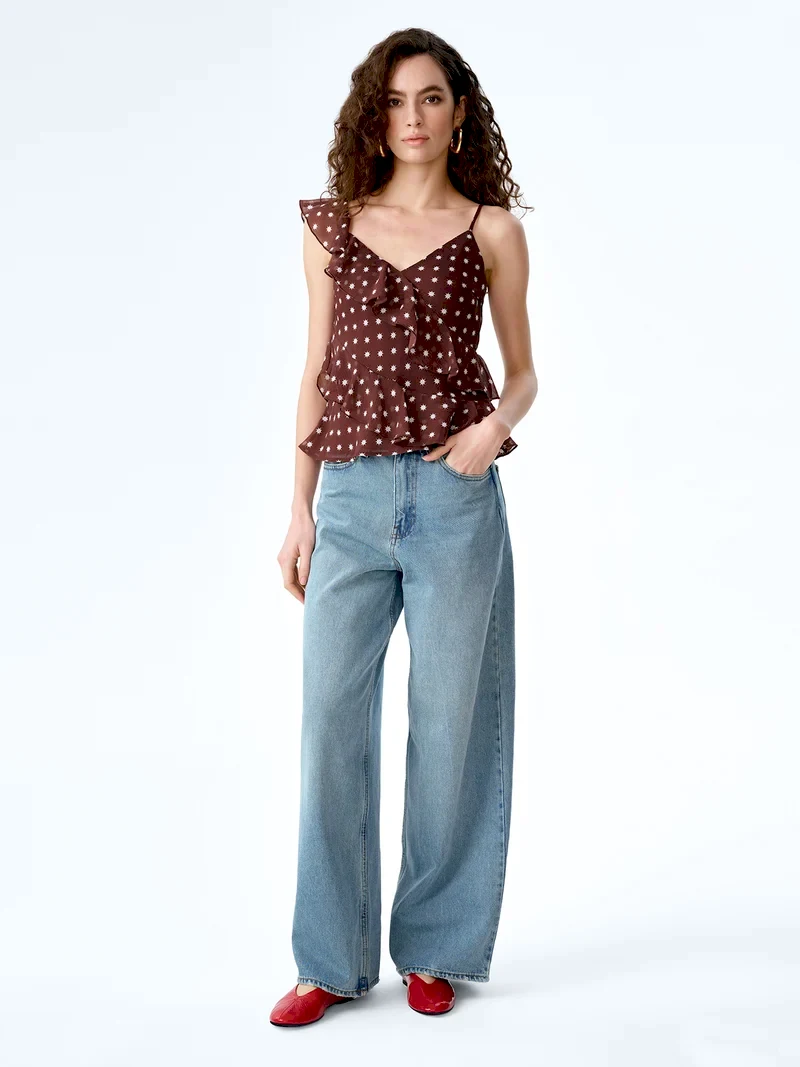 Francie Top in Brown Starburst Print
