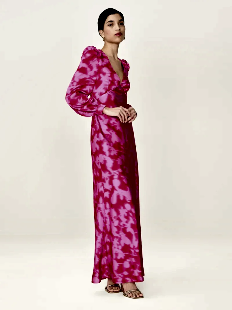 Francoise Dress in Magenta Blurred Floral