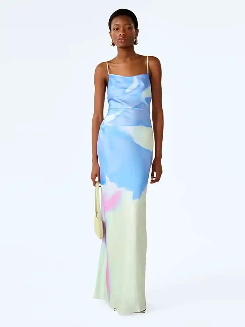 Ginny Dress in Mint Glitched Floral Placement