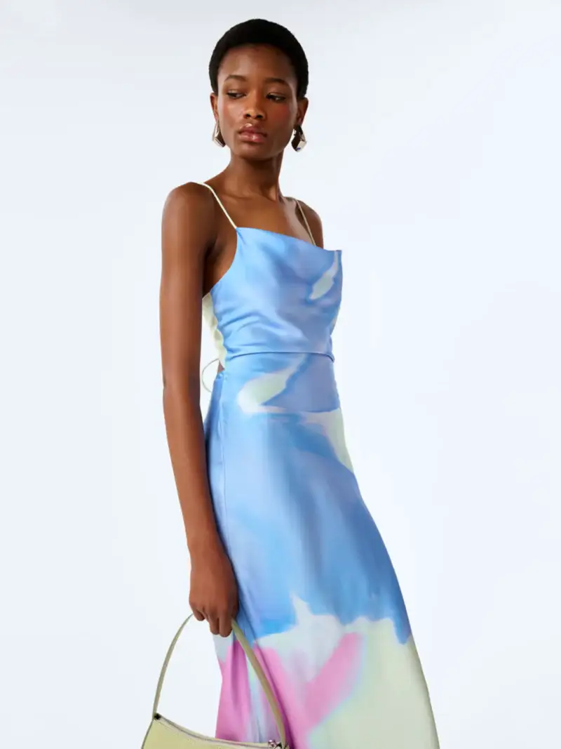 Ginny Dress in Mint Glitched Floral Placement