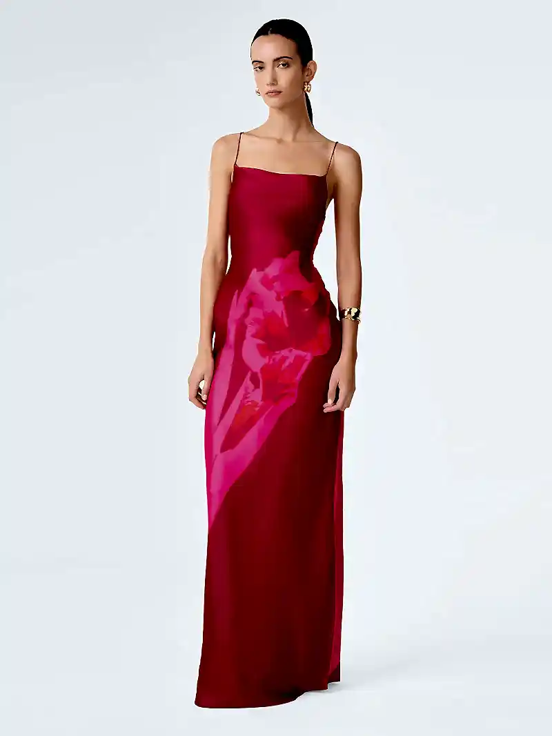 Ginny Dress in Red and Pink Floral Placement