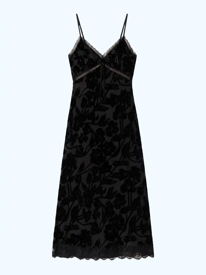 Harper Dress in Black Devore Floral