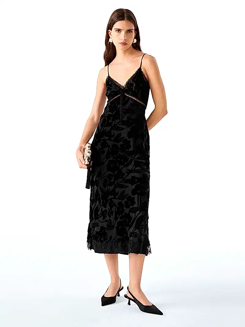Harper Dress in Black Devore Floral