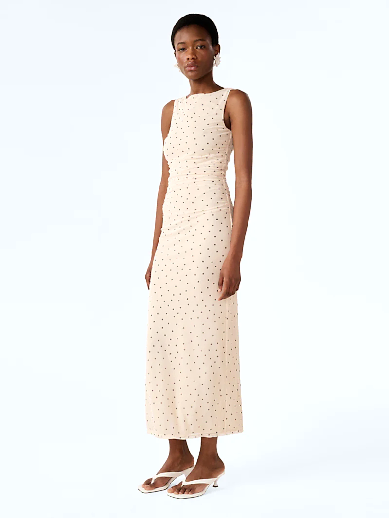 Hollis Sleeveless Dress in White Polka Dot