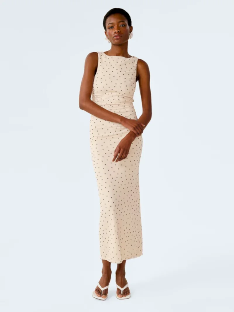 Hollis Sleeveless Dress in White Polka Dot