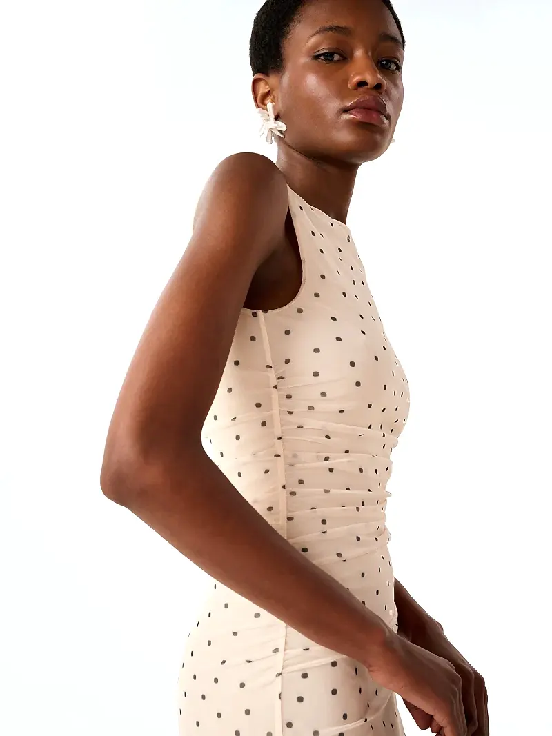 Hollis Sleeveless Dress in White Polka Dot