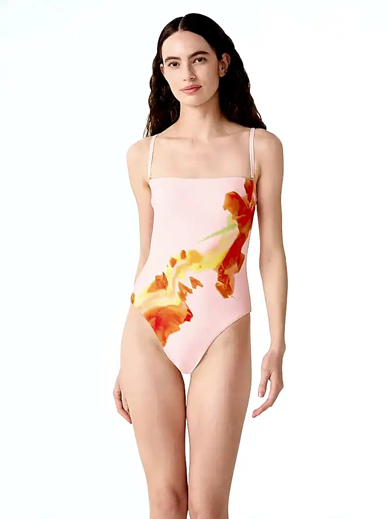 Ibiza Swimsuit in Pink Glitched Floral Placement