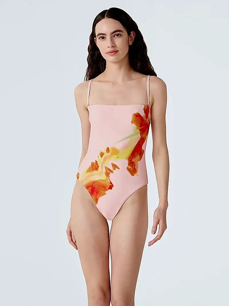 Ibiza Swimsuit in Pink Glitched Floral Placement