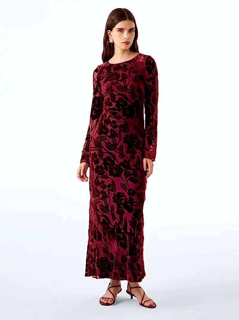 Juniper Dress in Deep Wine Devore