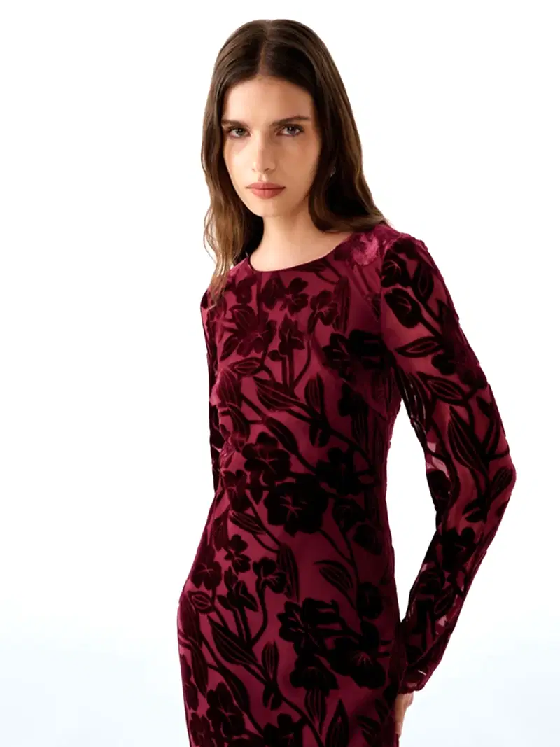 Juniper Dress in Deep Wine Devore