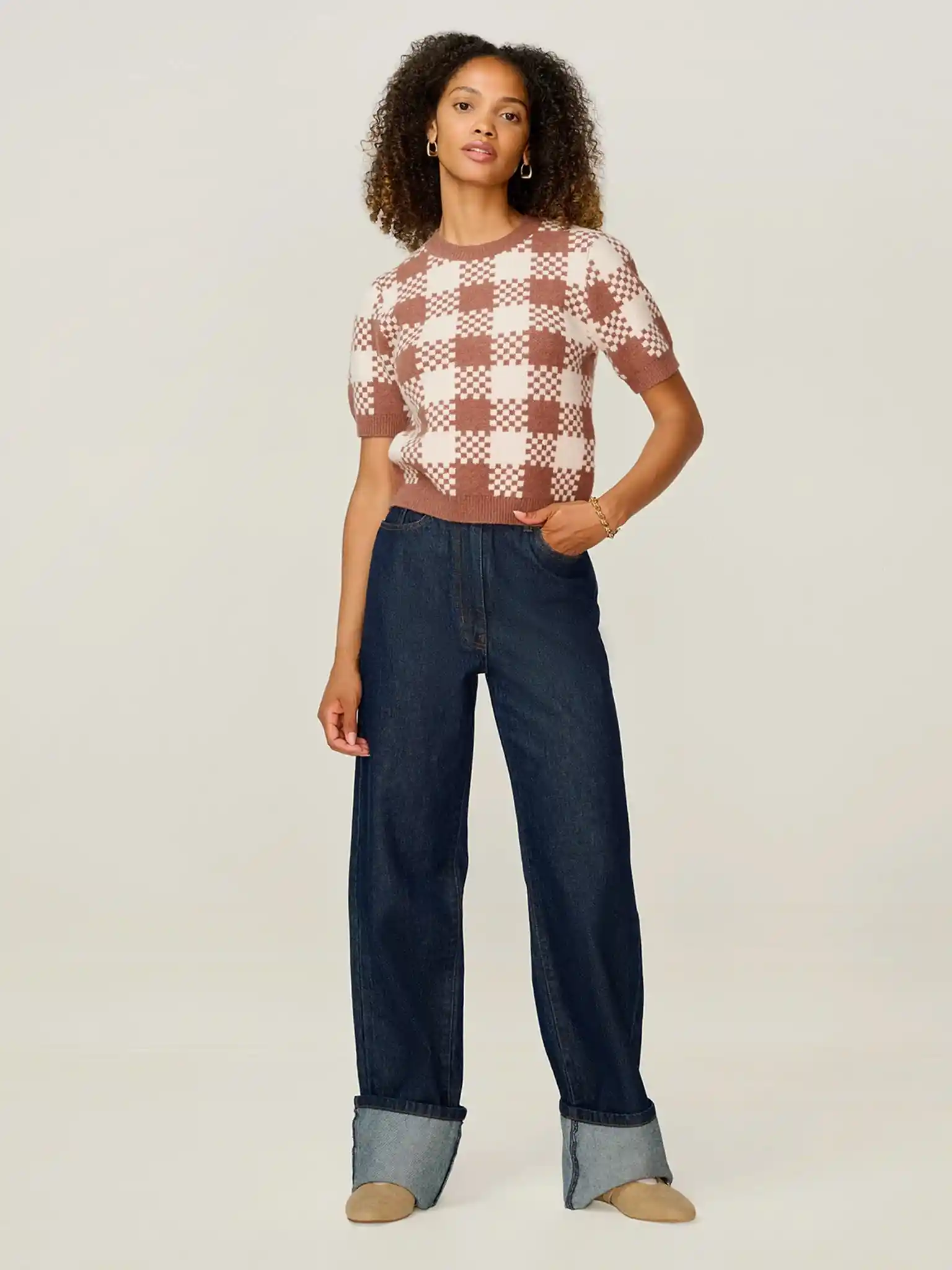 Lexi Weave Top in Brown and Cream
