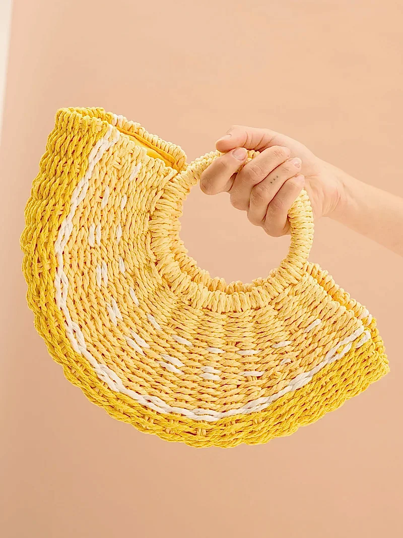 Linda Paper Straw Basket Bag in Lemon
