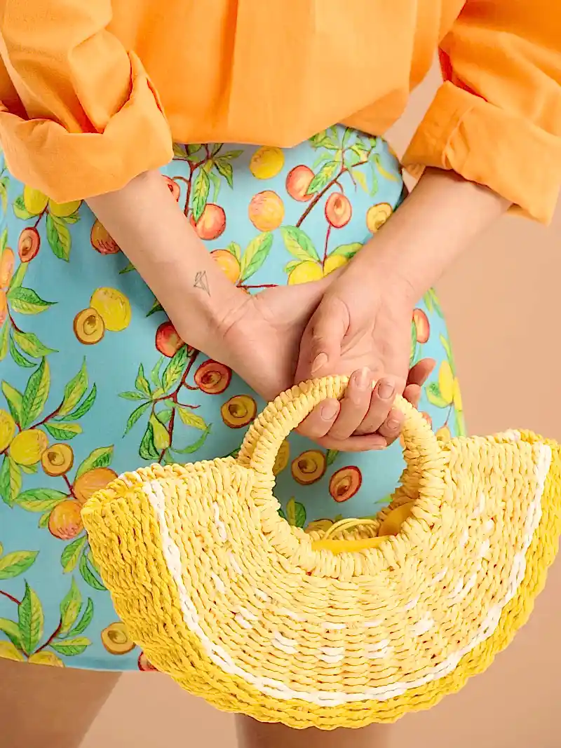 Linda Paper Straw Basket Bag in Lemon