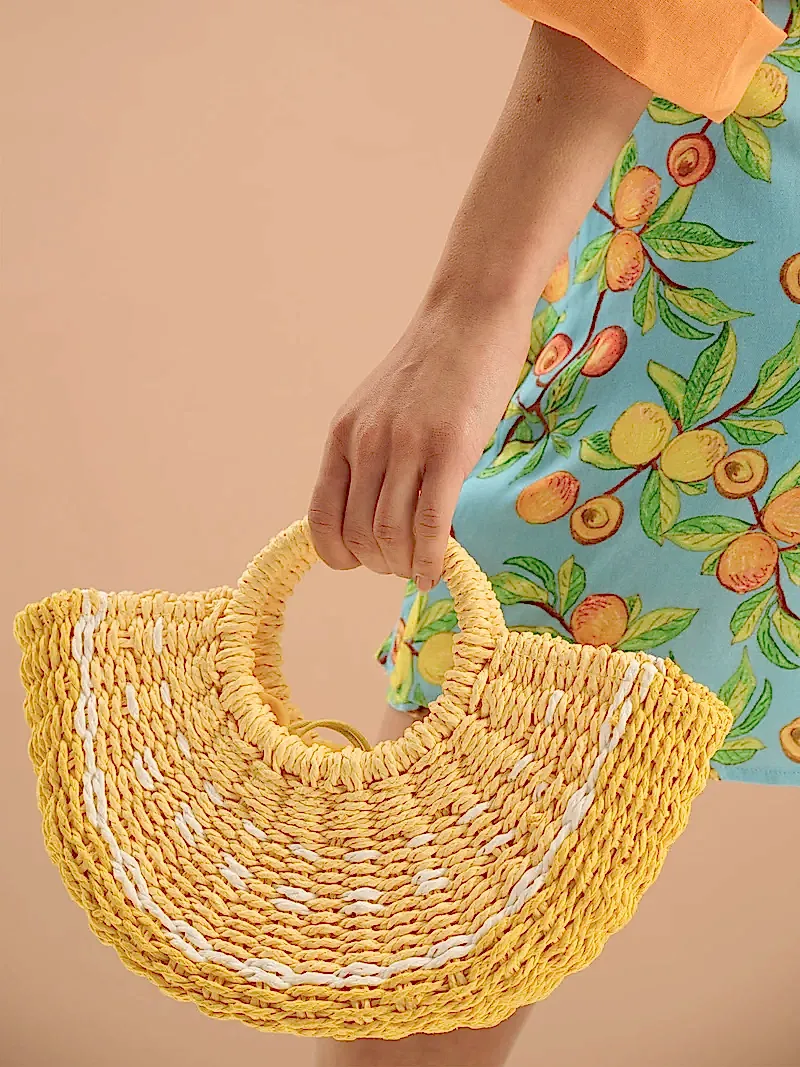 Linda Paper Straw Basket Bag in Lemon