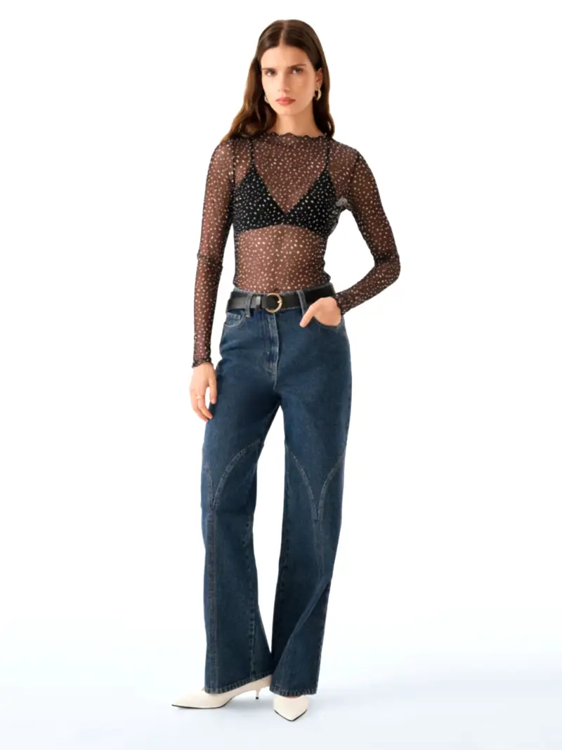 Lorrie Powermesh Top in Black Dalmation